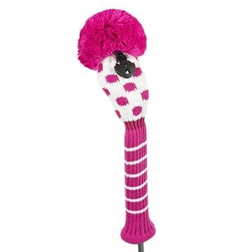 just4golf white deep pink small dot hybrid golf headcover