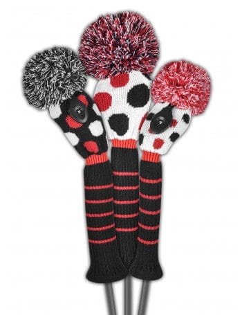 just4golf red black white dot golf headcover set