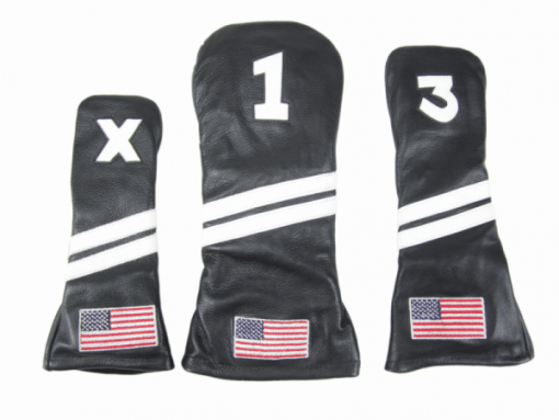 Black Leather USA Golf Headcover Set
