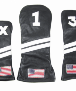 Black Leather USA Golf Headcover Set
