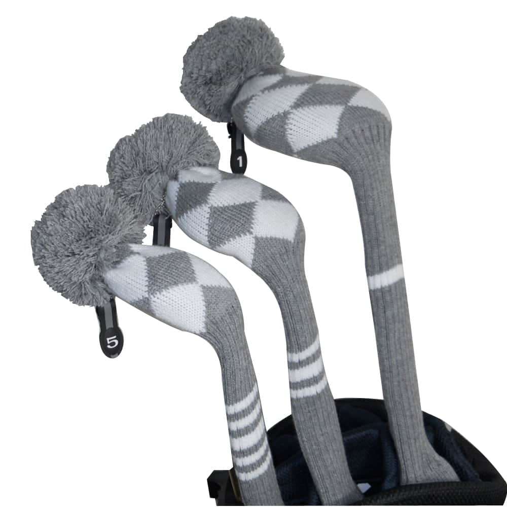 Grey/White Argyle Knit Golf Headcovers